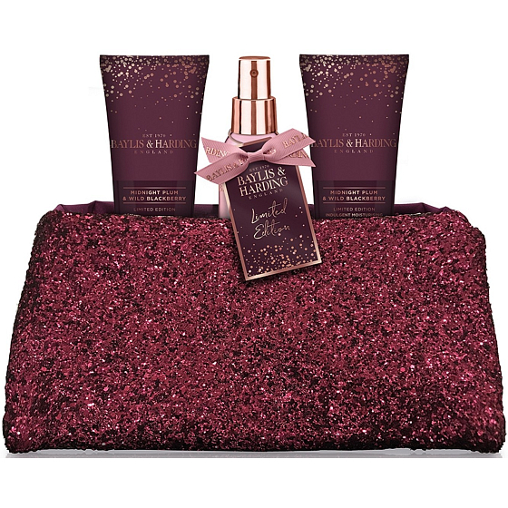 Baylis & Harding Midnight Plum and Wild Blackberry body spray 100 ml + shower gel 100 ml + hand and body lotion 100 ml + handbag, cosmetic set