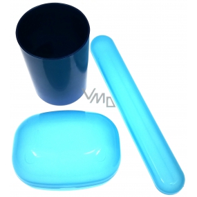 Plastic Nova Toiletry Bag Set - Travel Toiletry Set Blue, Crucible, Brush Case and Soap 3 Pieces