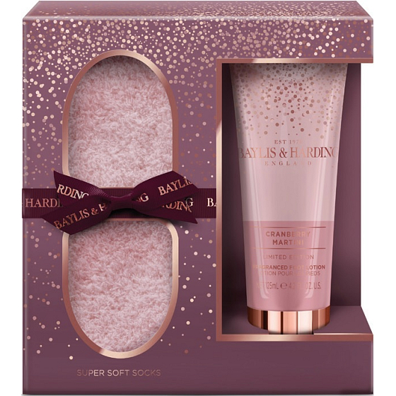Baylis & Harding Cranberry Martini foot milk 125 ml + soft socks, cosmetic set