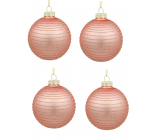 Glass baubles with gold stripes set 8 cm, 4 pieces in a pack