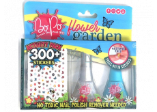 Bo-Po Flower Garden lak na nehty slupovací stříbrný 2,5 ml + lak na nehty slupovací tmavě zelený 2,5 ml + nálepky na nehty, kosmetická sada pro děti