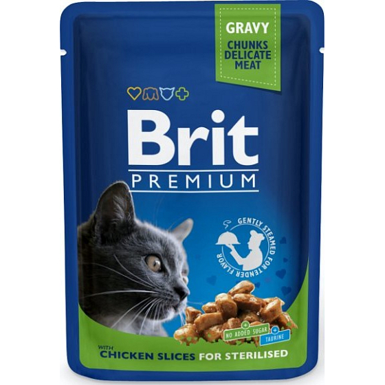 Brit Premium Chicken pieces for neutered cats complete food pocket 100 g