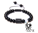 Onyx Gemini zodiac sign, natural stone bracelet, 8mm ball/ adjustable size, life force stone