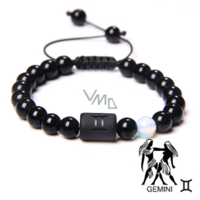 Onyx Gemini zodiac sign, natural stone bracelet, 8mm ball/ adjustable size, life force stone
