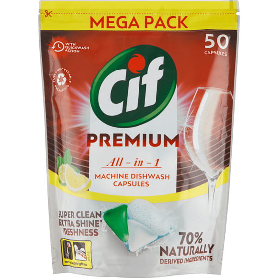 Cif Premium All in 1 Lemon Dishwasher Tablets 50 pcs