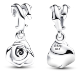 Charm Sterling silver 925 Rose in bloom, nature bracelet pendant