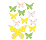 Butterflies wooden with glue 3 colours 4 cm, 12 pieces in bag