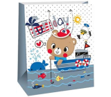 Ditipo Paper gift bag 26,4 x 13,6 x 32,7 cm for children - teddy bear in boat