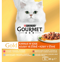 Purina Gourmet Gold for Cats, Duck with Olives, Trout with Vegetables, Rabbit with Carrots, Veal, 8x85 g