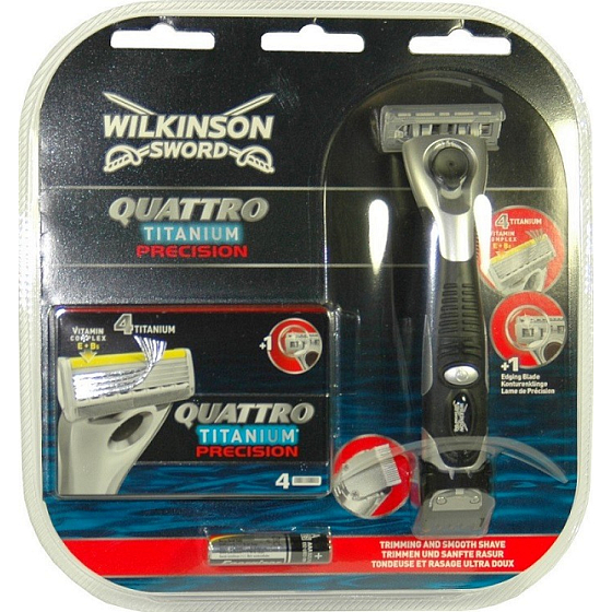 Wilkinson Quattro Titanium Precision razor 1 piece and 4 spare heads, cosmetic set