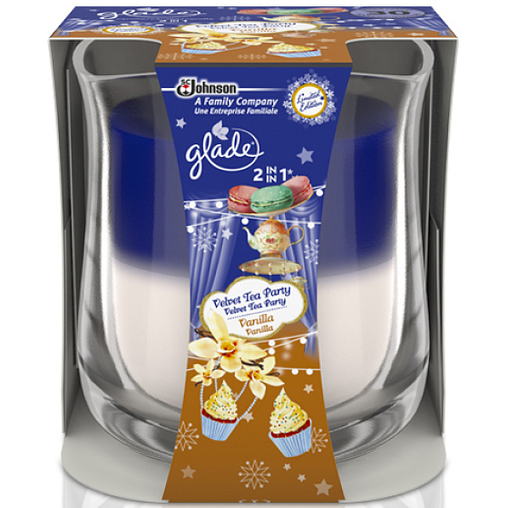 Glade by Brise 2in1 Velvet Tea Party & Vanilla scented candle in glass, burning time up to 30 hours 135 g