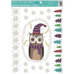 Window foil without glue oval with animal owl 42 x 30 cm