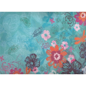 Nekupto Gift kraft bag 32.5 x 26 x 13 cm Turquoise colored flowers, 334 CL