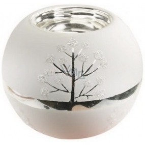 White-silver glass candlestick 8 cm