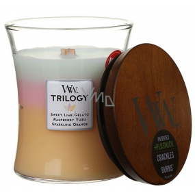 WoodWick Trilogy Summer Sweets - Summer sweets scented candle with wooden wick and glass lid medium 275 g