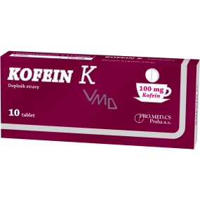 Caffeine K food supplement increases mental activity, reduces physical fatigue 100 mg 10 tablets