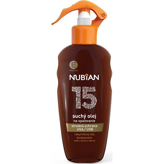 Nubian OF15 water and sand resistant dry suntan oil spray 200 ml
