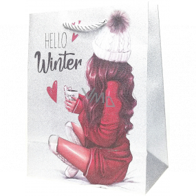 Epee Gift paper bag 26.5 x 32.5 x 12.7 cm Christmas Silver, Hello Winter 002 LUX large