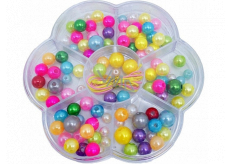 Korálky plastové perleťové různé velikosti a barvy 5 mm, 7 mm, 1 cm a 1,2 cm v plastové krabičce