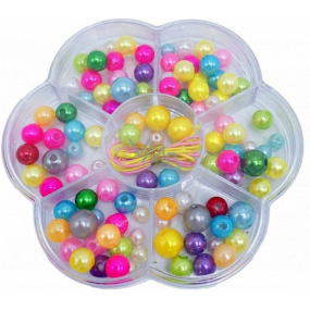 Plastic pearl beads different sizes and colours 5 mm, 7 mm, 1 cm and 1,2 cm in plastic box