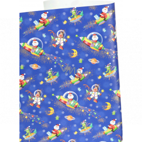 Zoewie Gift wrapping paper 70 x 200 cm Bambini dark blue - Santa on a rocket, reindeer, moon