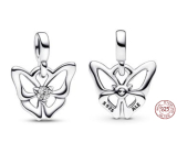 Sterling silver 925 Butterfly - Mini Medallion with clear cubic zirconia, animal bracelet pendant