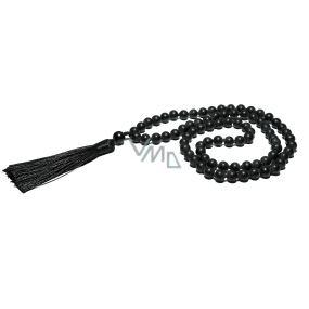 Onyx náhrdelník 80 + 1 kuliček matný meditační šperk, přírodní kámen, vázaný střapec, korálek 8 mm