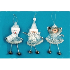 Angel snowman and santa silver with bells for hanging 14 cm