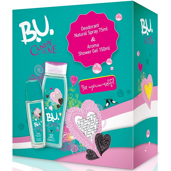 BU Candy Love perfumed deodorant glass for women 75 ml + shower gel 250 ml, gift set for women