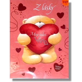 Albi Glowing greeting card in the envelope From love Teddy bear with a heart 14.8 x 21 cm