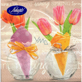 Nekupto Paper napkins 3 ply 33 x 33 cm 20 pieces Easter Tulips in a vase, inscription Spring