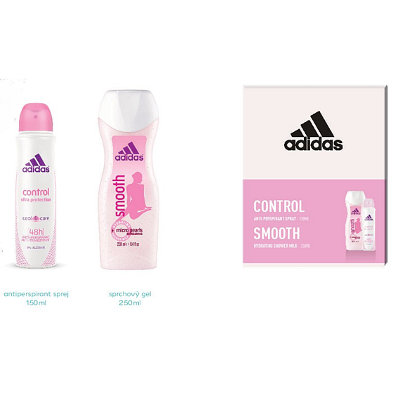 Adidas Control Smooth antiperspirant deodorant spray for women 150 ml + shower gel 250 ml, cosmetic set