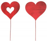 Heart wooden red recess 8 cm + wire, 1 piece