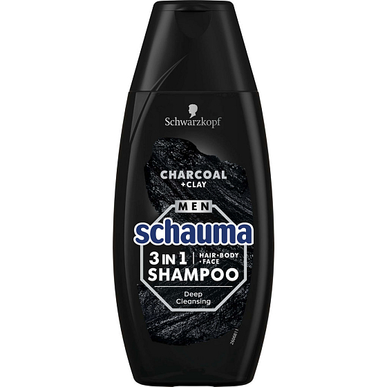 Schauma Men Charcoal & Clay 3 in 1 shampoo for hair, body and face 250 ml