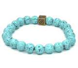 Lava green-blue with royal mantra Om, bracelet elastic natural stone, ball 8 mm / 16-17 cm, born of the four elements