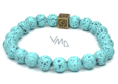 Lava green-blue with royal mantra Om, bracelet elastic natural stone, ball 8 mm / 16-17 cm, born of the four elements
