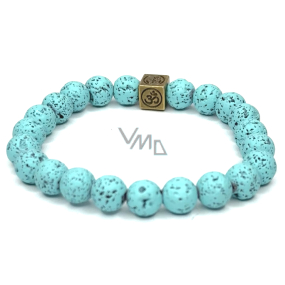 Lava green-blue with royal mantra Om, bracelet elastic natural stone, ball 8 mm / 16-17 cm, born of the four elements