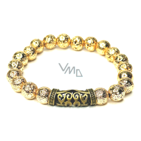 Lava gold color plated bracelet elastic natural stone, bead 8 mm / 16-17 cm, born of the four elements