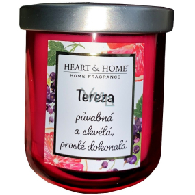 Heart & Home Fresh grapefruit and blackcurrant soy scented candle with the name Tereza 110 g