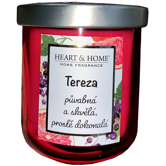Heart & Home Fresh grapefruit and blackcurrant soy scented candle with the name Tereza 110 g