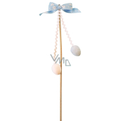 Decorative pomlazka with bow and eggs light blue 21 cm