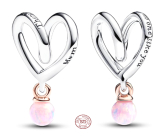 Charm Sterling Silver 925 Two-Tone Wrapped Heart for Mom, Family Bracelet Pendant