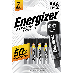 Energizer Alkaline Power AAA Micro Battery, 4 pcs