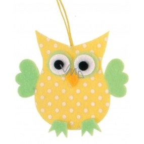 Felt owl with dots yellow for hanging 7 cm