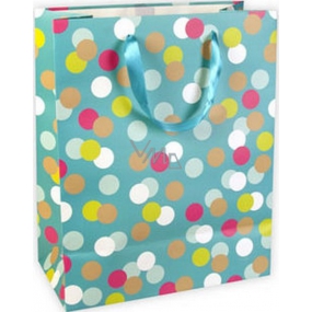 Ditipo Gift paper bag Glitter 26.4 x 13.6 x 32.7 cm turquoise, color wheels QAB