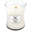 WoodWick Magnolia - Magnolia scented candle with wooden wick and glass lid medium 275 g