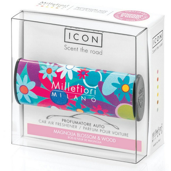 Millefiori Milano Icon Magnolia Blossom & Wood - Magnolia Blossom and Wood Car Fragrance Cuori & Fiori lasts up to 2 months 47 g