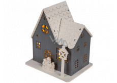 Ditipo Wooden house with LED light gray 11 x 11 cm
