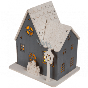 Ditipo Wooden house with LED light gray 11 x 11 cm