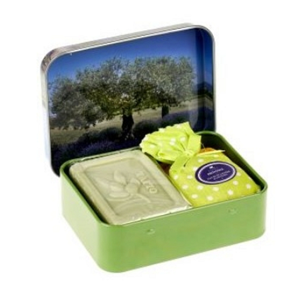 Esprit Provence Olive tree toilet soap 60 g + lavender scented bag + tin box, cosmetic set